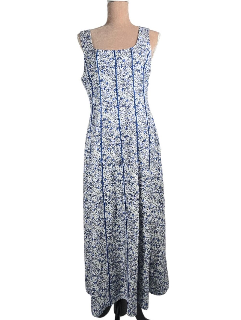 NWT Anthropologie Atsu Scoop Neck Seamed A-Line Midi Dress Blue Floral Size M